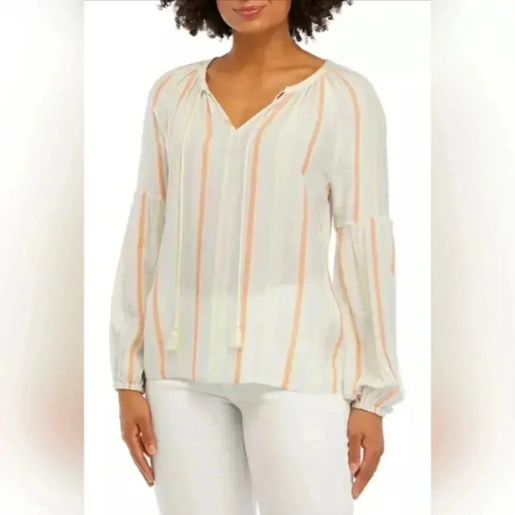 Philosophy White and Orange Striped Blouse - Picture 1 of 9